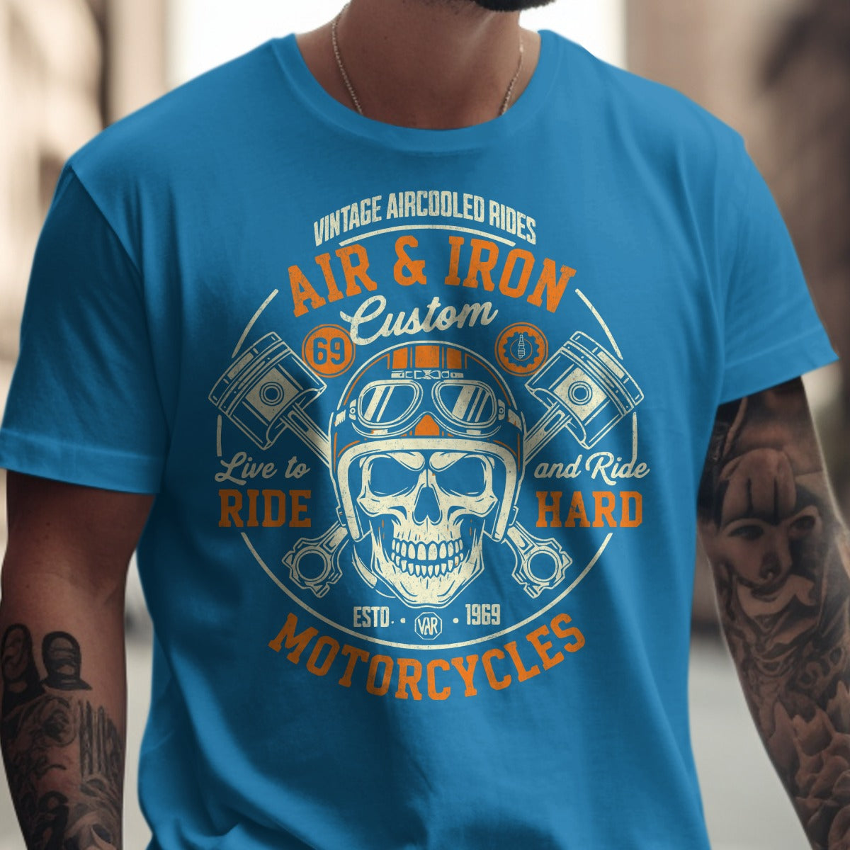 Vintage Aircooled Rides Hard Motorcycle T-shirt product type