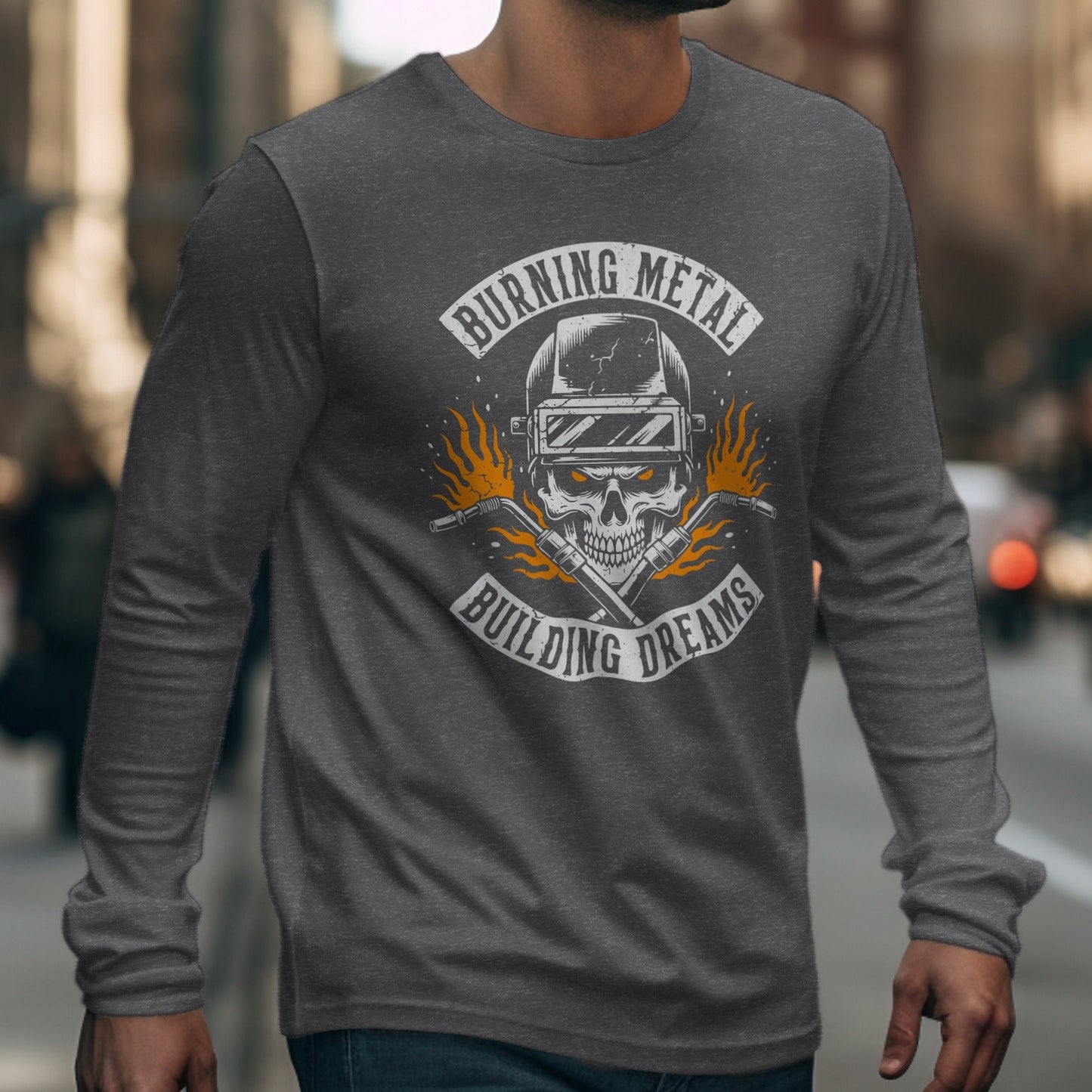 Burning Metal Building Dreams Graphic Long Sleeve Shirt