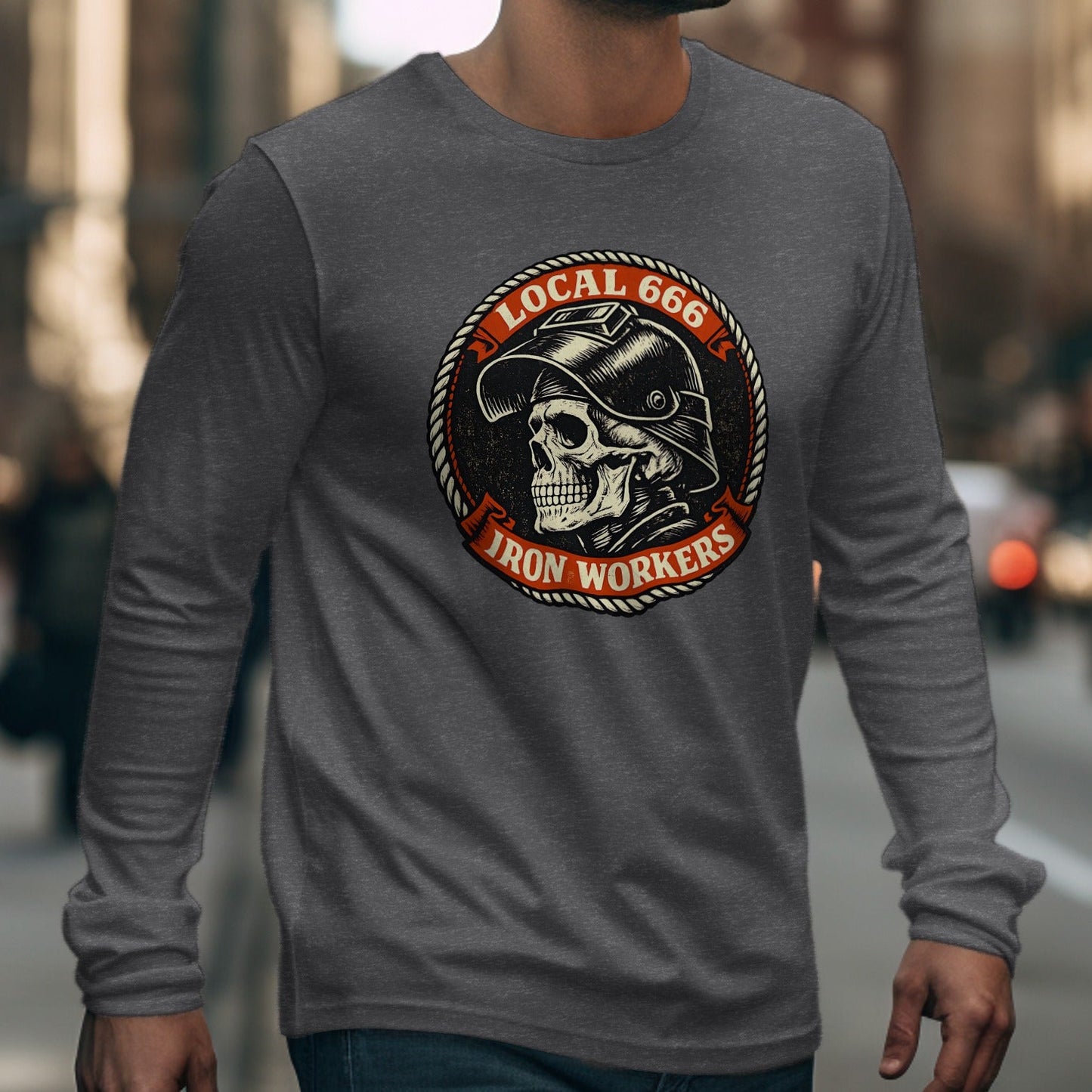 Local 666 Iron Workers Skull Long Sleeve Shirt Product