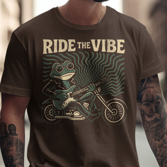 Ride The Vibe Frog on Motorcycle T-shirt product