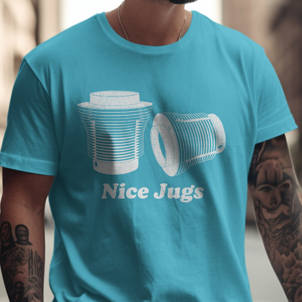 Funny Retro 'Nice Jugs' Blue T-Shirt product