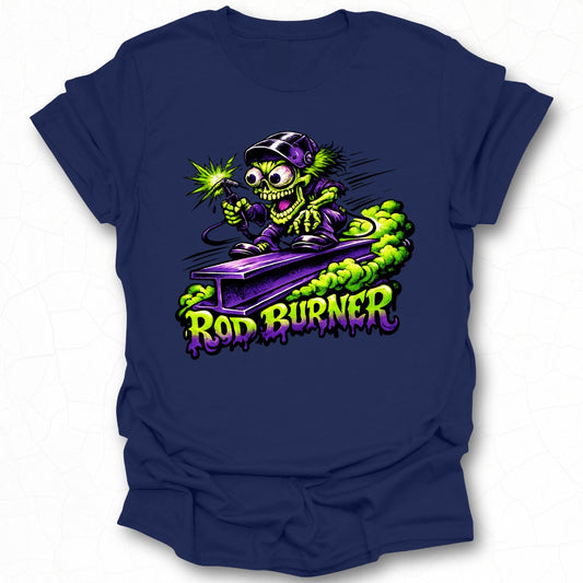 Rod Burner Skeleton Cartoon Graphic T-Shirt
