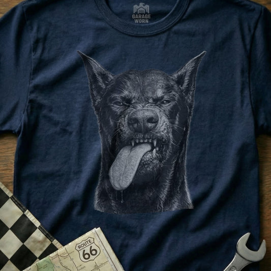 Ferocious Dog with Tongue Out Design T-Shirt