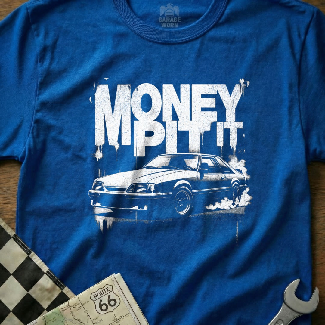 Money Pit Car Graphic Blue Short Sleeve Shirt