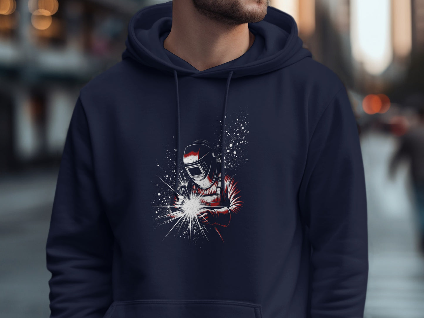 Futuristic Welder Artwork Dark Blue Hooded Sweatshirt