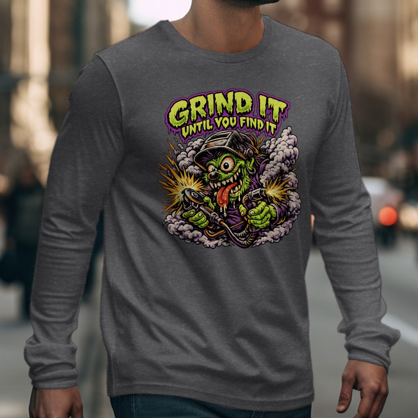 Grind It Until You Find It Graphic Long Sleeve Shirt