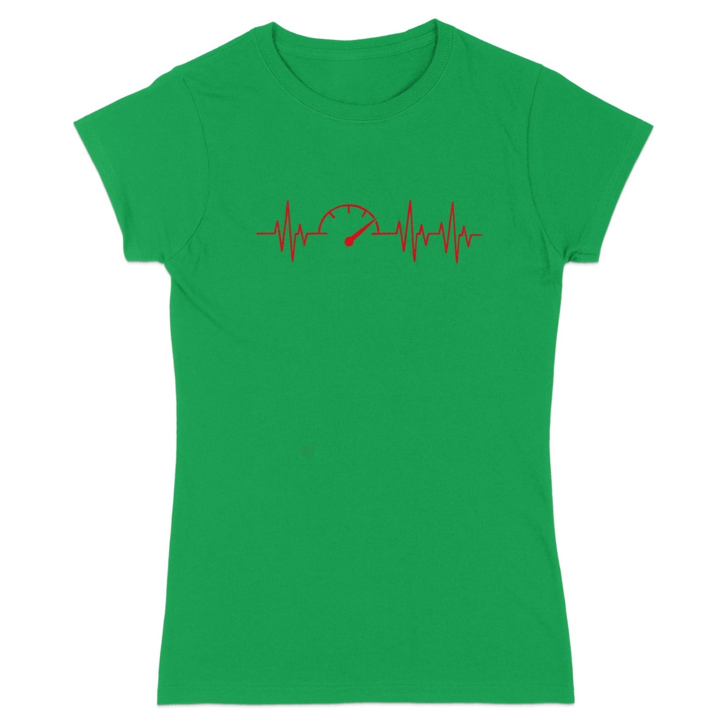 Vibrant Green Shirt With Red Heartbeat Design