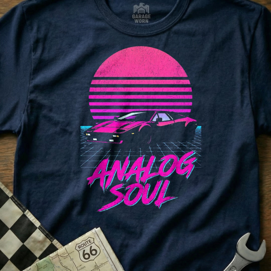 Analog Soul Retro Car and Sunrise Graphic T-Shirt