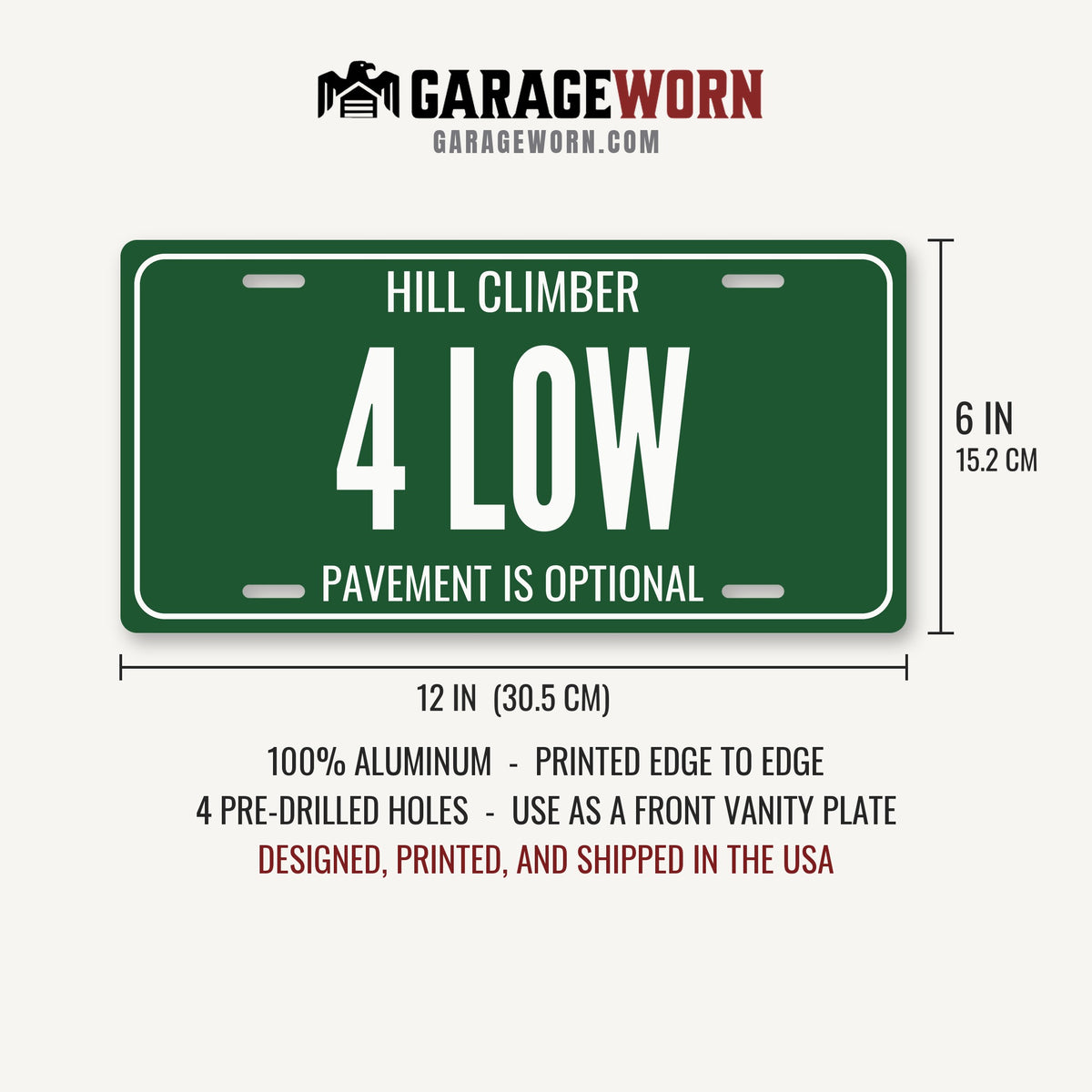 Hill Climber 4 Low Off-Road License Plate Sign - 12 x 6 in aluminum vanity plate
