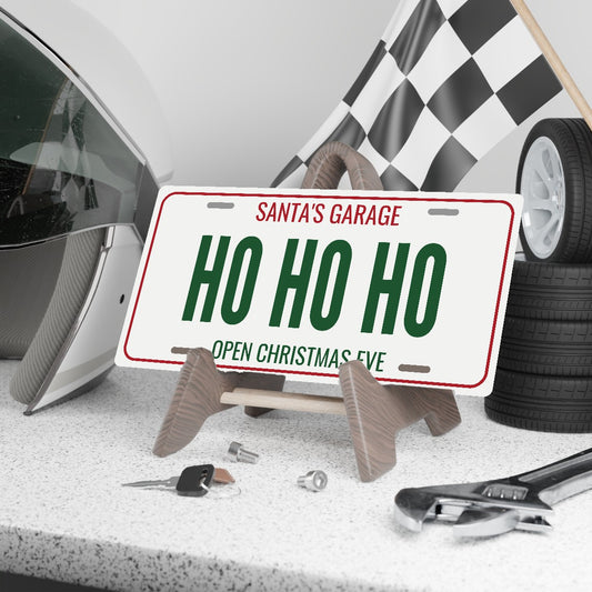 Santa's Garage Ho Ho Ho Christmas License Plate - 12 x 6 in aluminum license plate