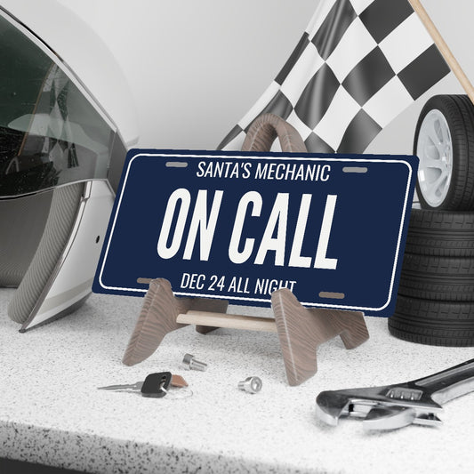 Santa's Mechanic On Call Christmas License Plate - 12 x 6 in aluminum license plate