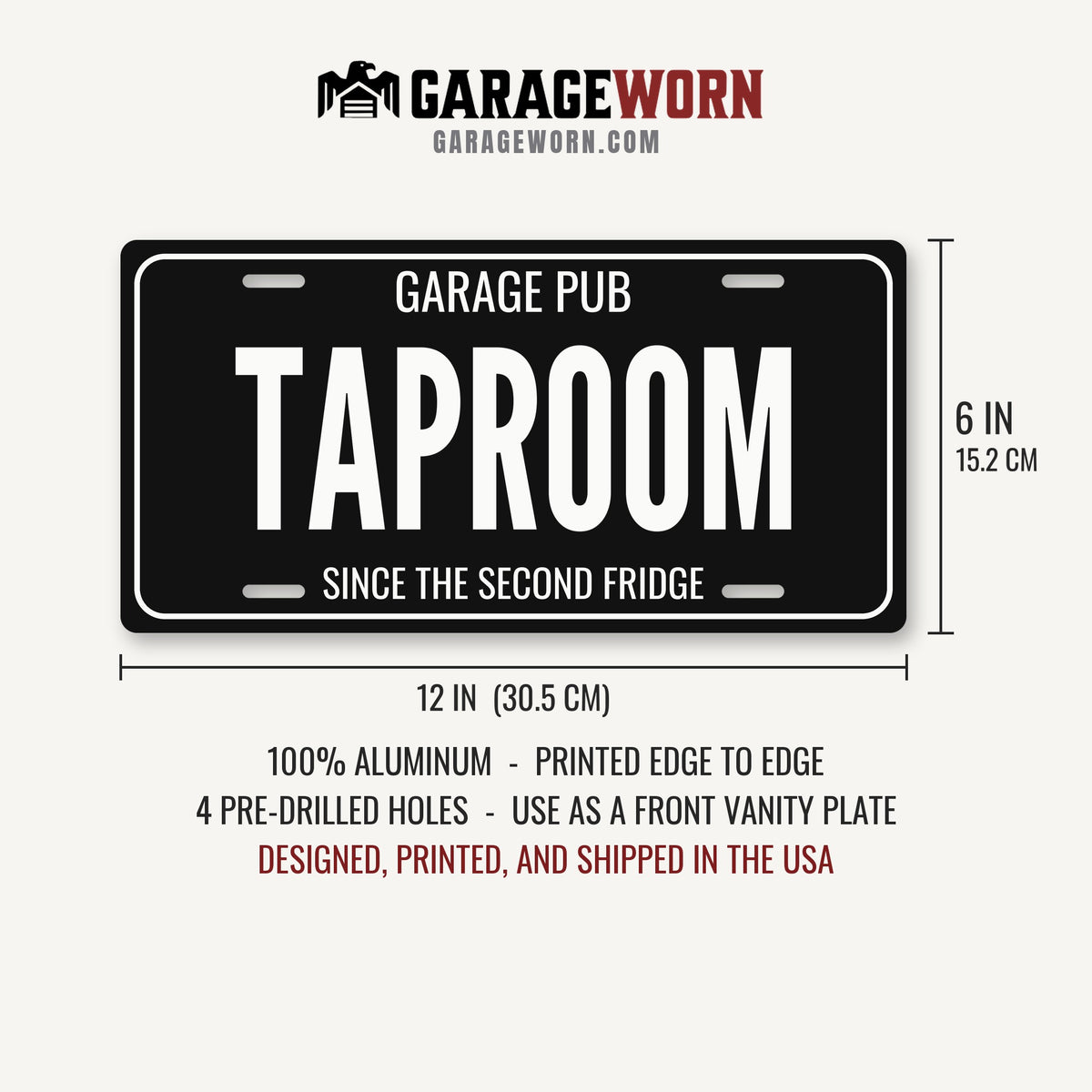 Garage Pub Taproom Man Cave License Plate Sign - 12 x 6 in aluminum license plate