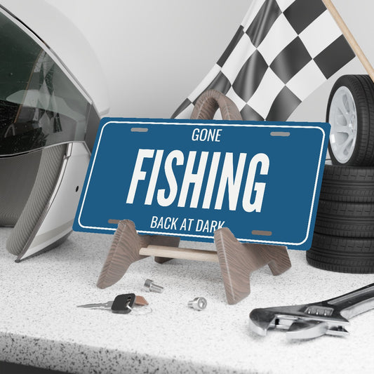 Gone Fishing Fishing License Plate - 12 x 6 in aluminum license plate