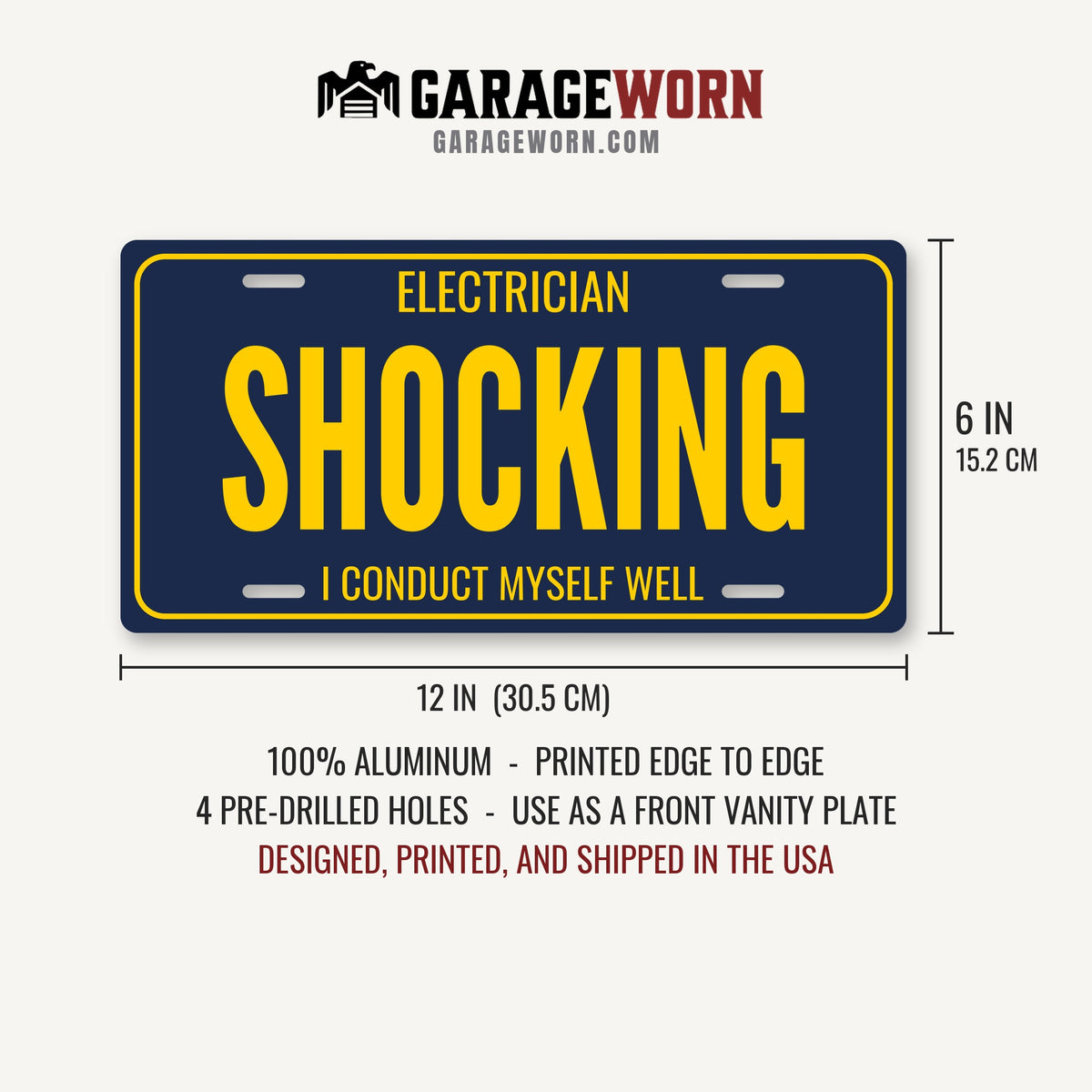 Electrician Shocking License Plate Sign - 12 x 6 in aluminum license plate
