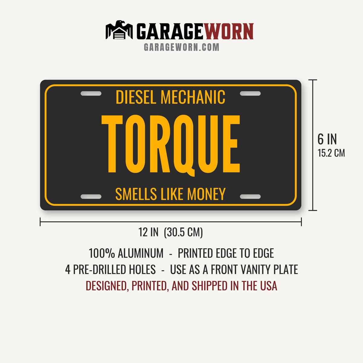 Diesel Mechanic Torque License Plate Sign - 12 x 6 in aluminum license plate