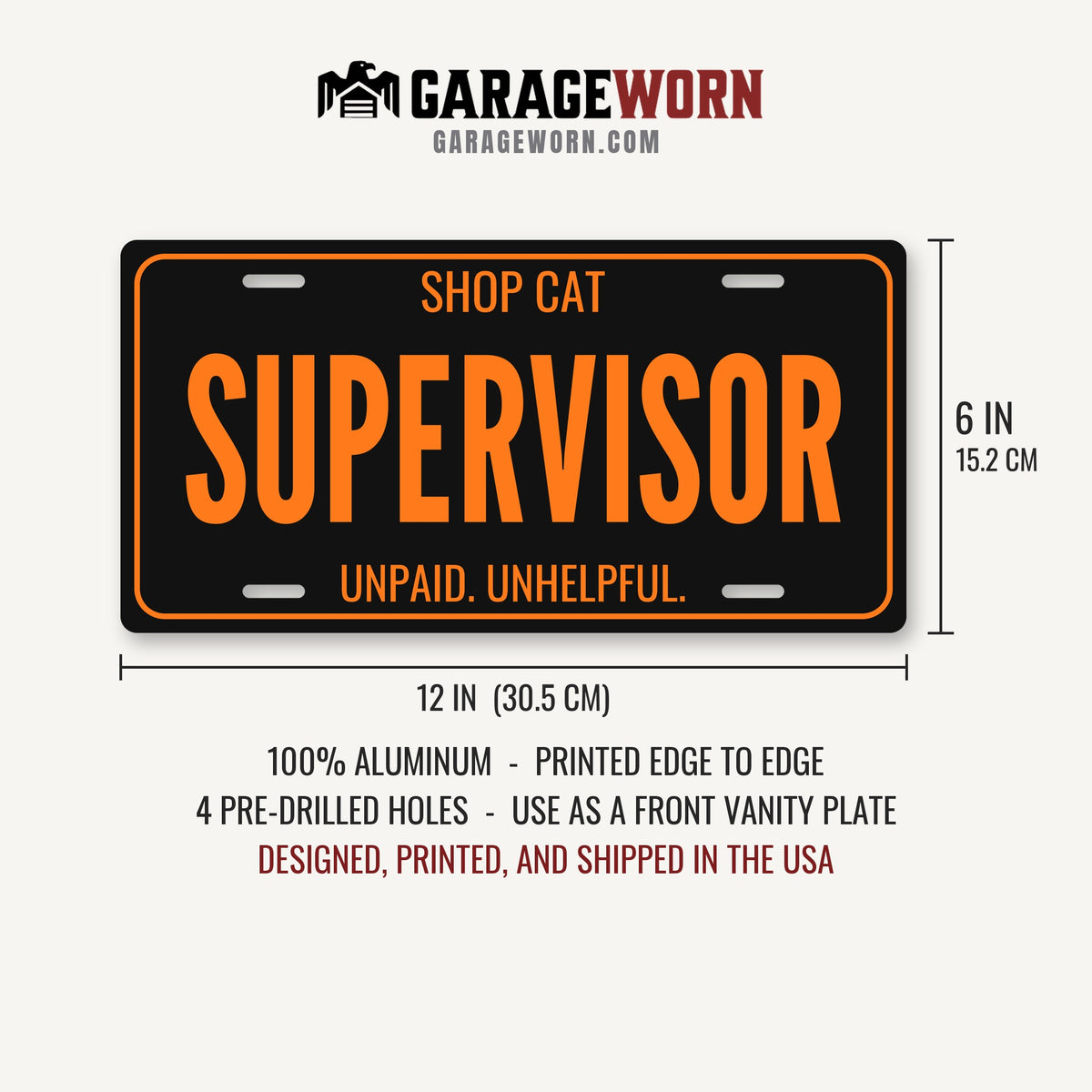 Shop Cat Supervisor Cat License Plate - 12 x 6 in aluminum license plate