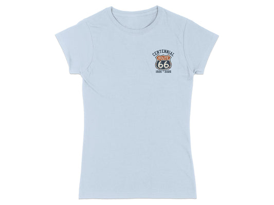 Light blue t-shirt with Route 66 Centennial 1926-2026 logo on chest.