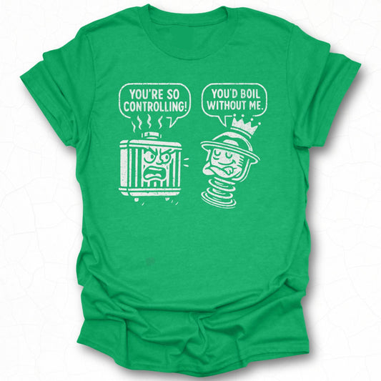 Funny Green Graphic T-shirt with Control and Boil Text