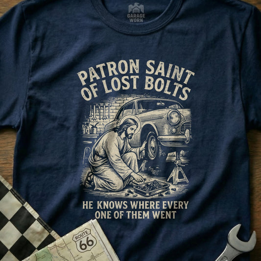 PATRON SAINT OF LOST BOLTS HE KNOWS WHERE product type