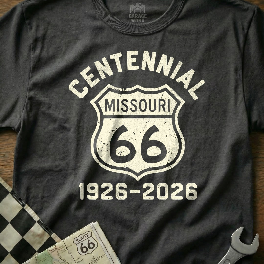 Centennial Missouri Route 66 1926-2026 graphic t-shirt.