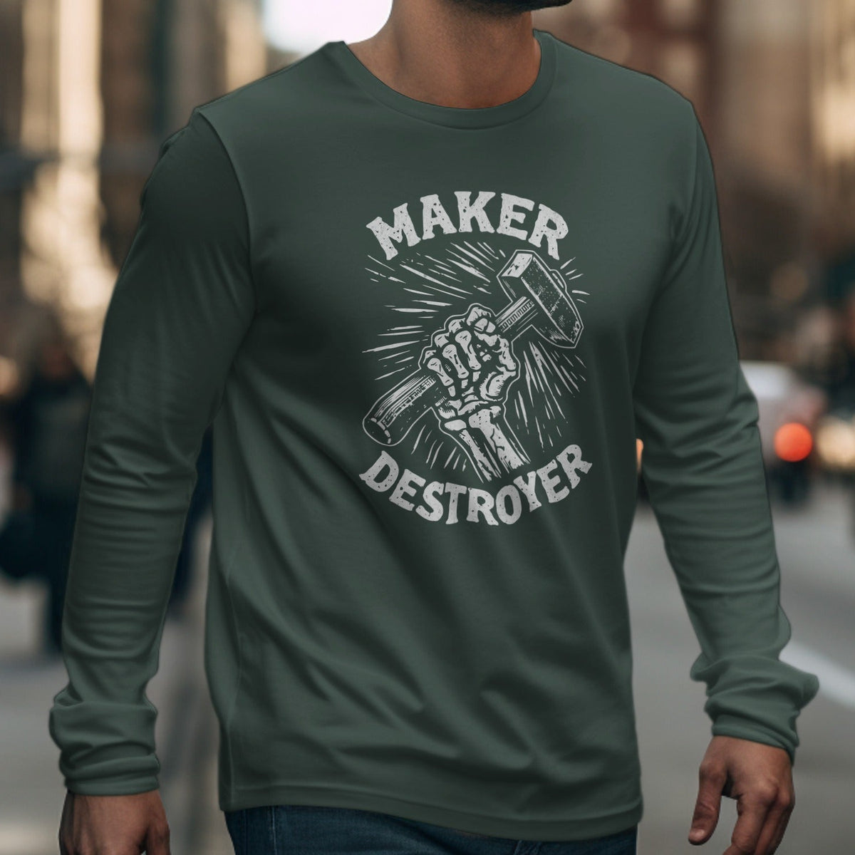 Maker Destroyer Graphic Long Sleeve Shirt for Men