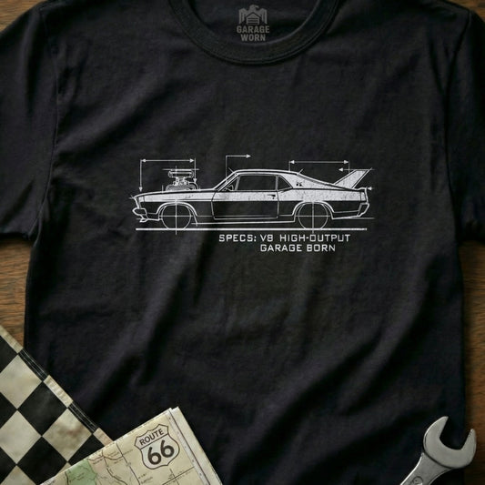 V8 High-Output Garage Born Diagram Car T-Shirt