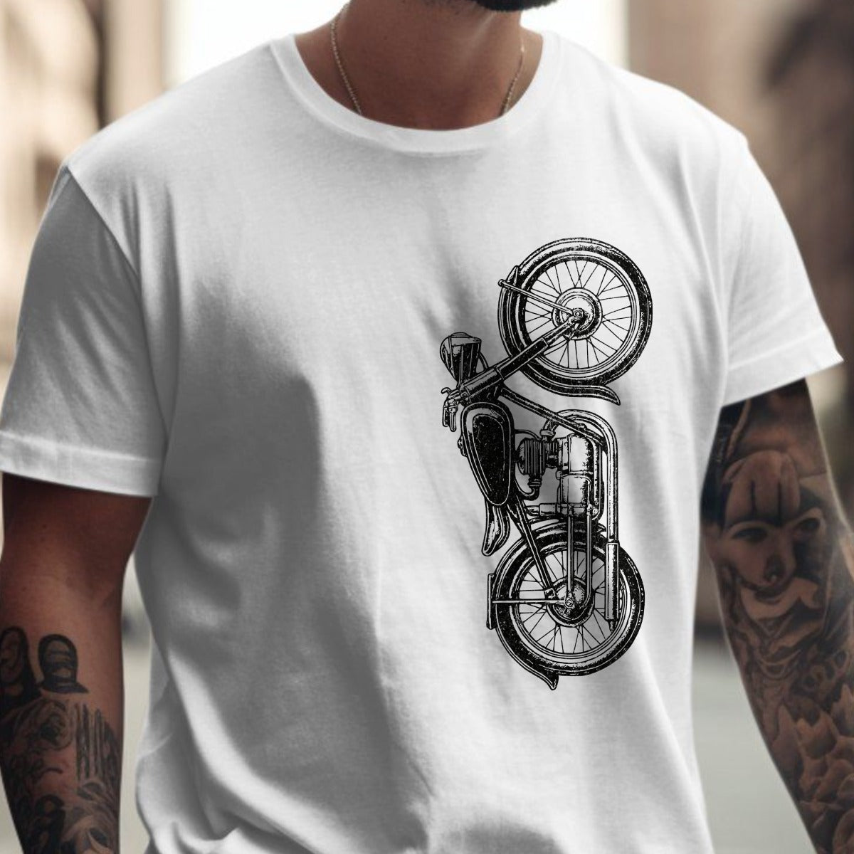 Classic Motorcycle Print White T-shirt product