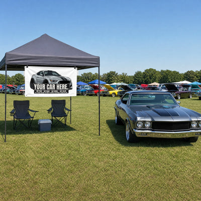 Garage Flag with a customer's car