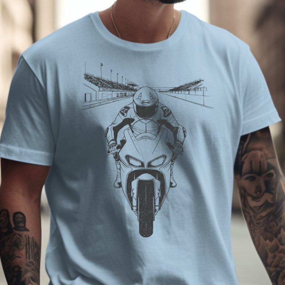 Motorcycle Racer Design on Light Blue Tee product