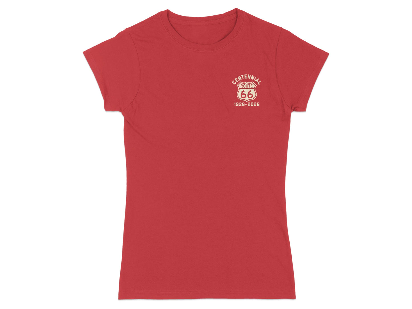 Red t-shirt with "Centennial Route 66" logo.