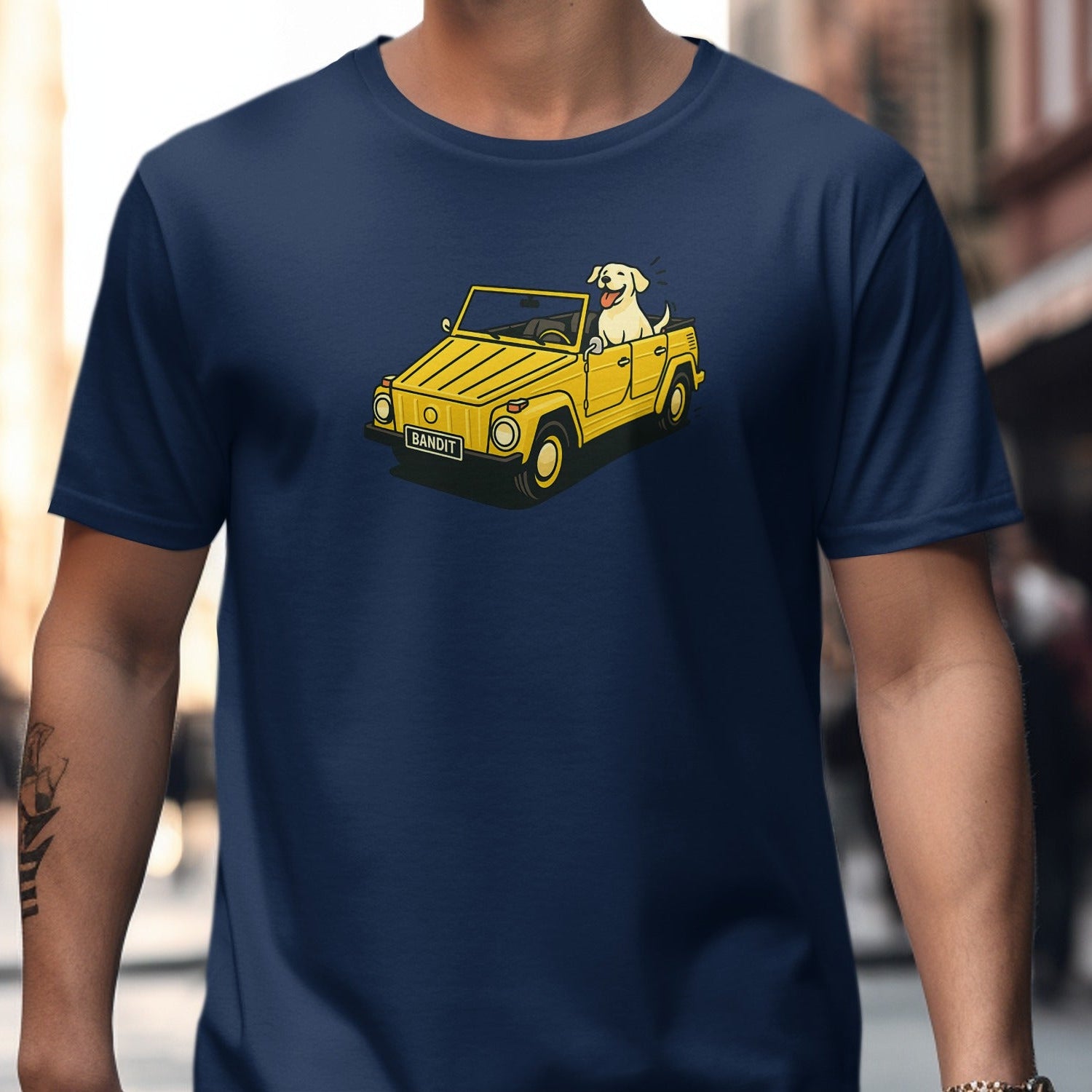 Dog Driving Yellow Car Graphic T-shirt product type