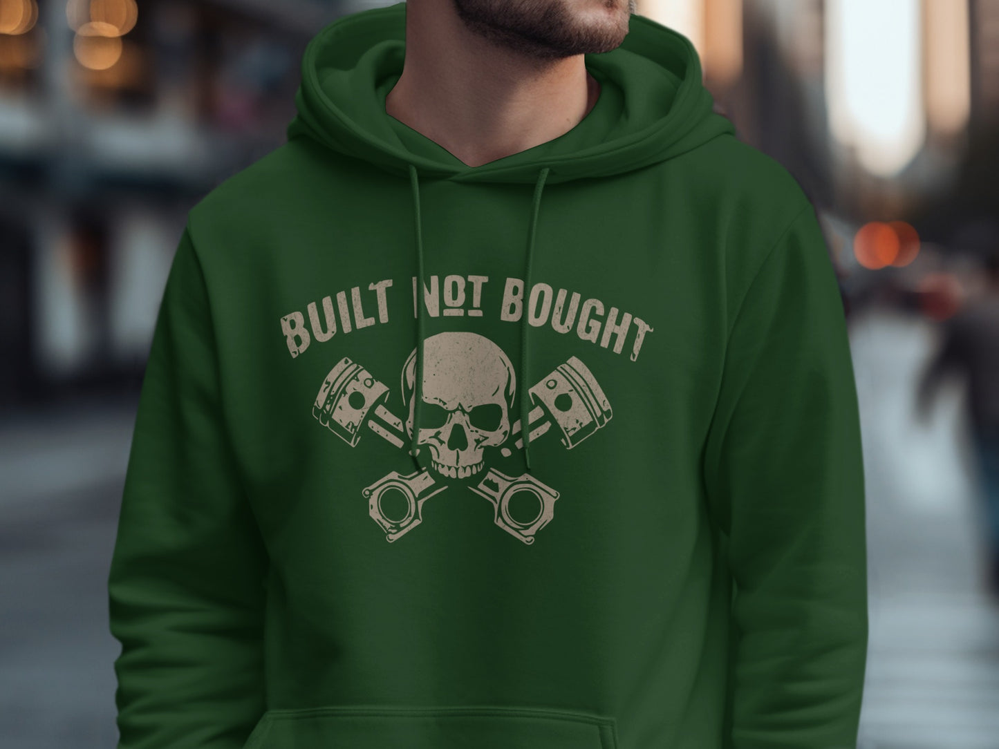 Built Not Bought Skull and Pistons Graphic Hoodie