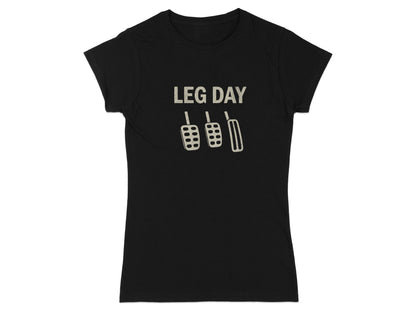 Black t-shirt with "LEG DAY" and car pedal graphic.