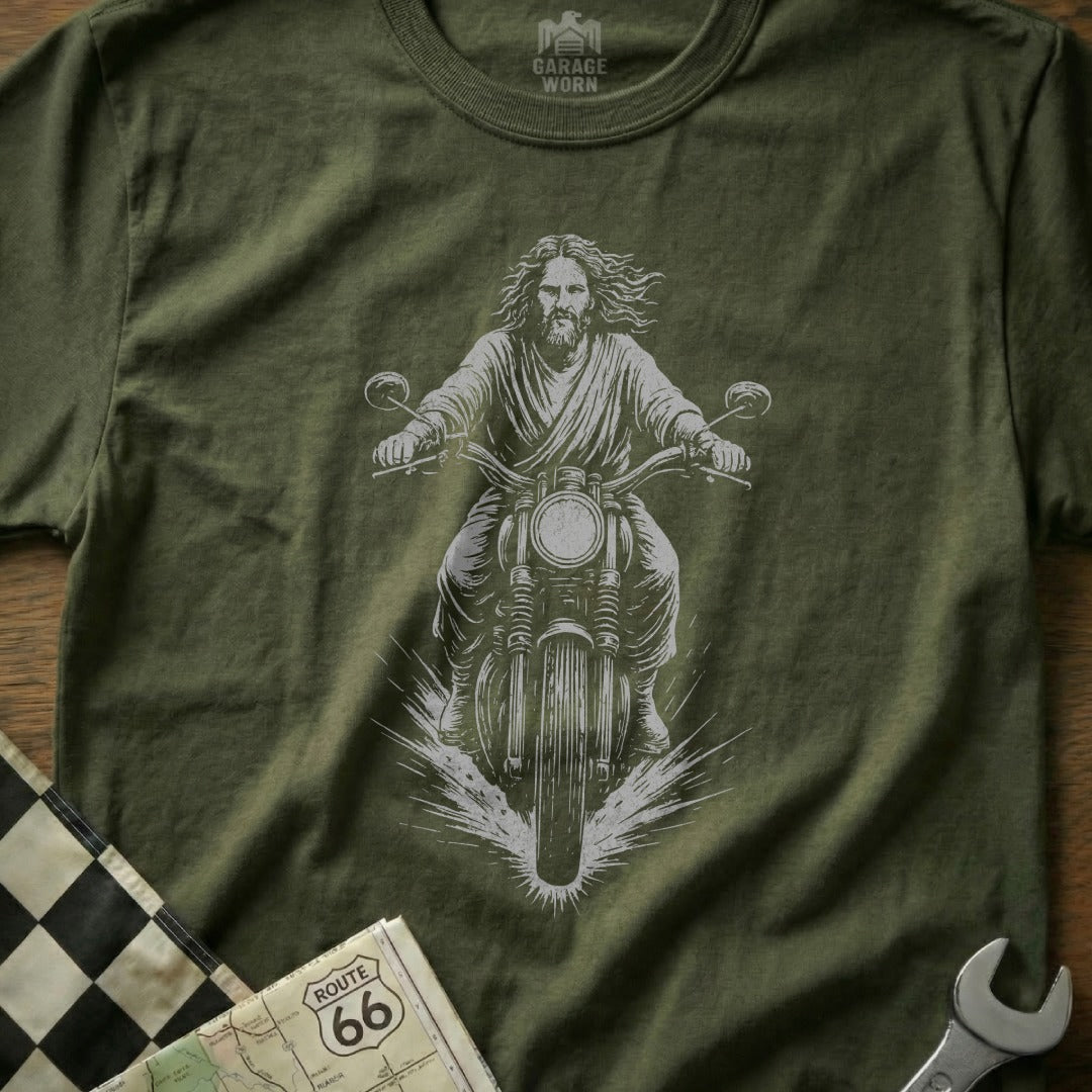 Jesus Riding Motorcycle Graphic T-ShirtProduct