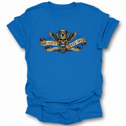 Sin City Speed Shop Graphic Tee with Detailed Design