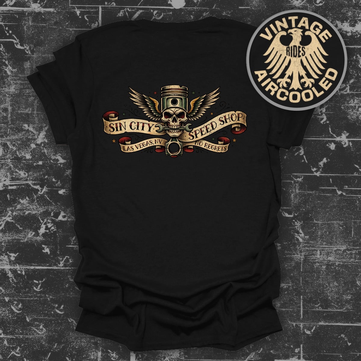 Sin City Speed Shop Skull Design Vintage Rides T-Shirt
