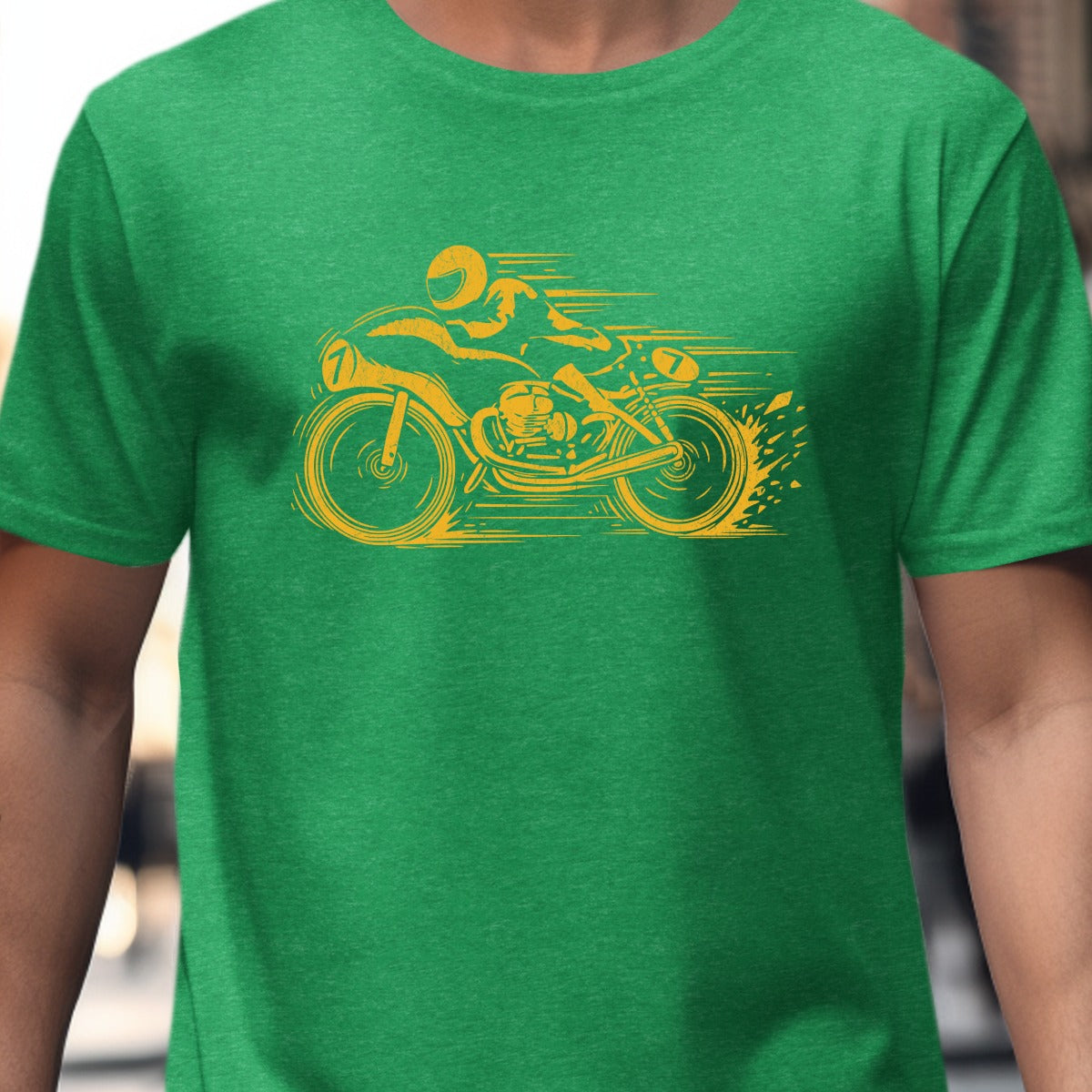 Dynamic Motorcycle Rider Design on T-Shirt product type