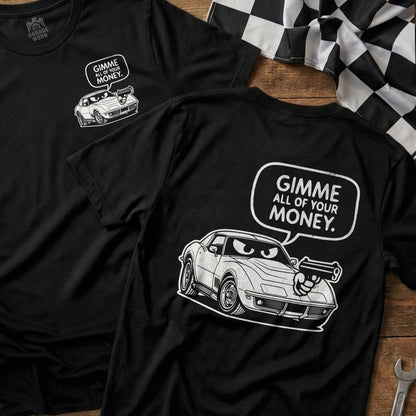 Gimme All Of Your Money Corvette Graphic product type
Corvette
Car Graphic
Funny Car
Money Slogan
Car Enthusiast
Auto Design
Retro Car
Classic Car
Cartoon Car
Humorous Graphic
Vehicle Art
Muscle Car
Sports Car
Gearhead
Driver Gift
Automotive
Unique Design
Iconic Car
Road Humor
Vintage Car