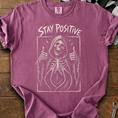 T-shirt with grim reaper holding jumper cables and giving thumbs up.