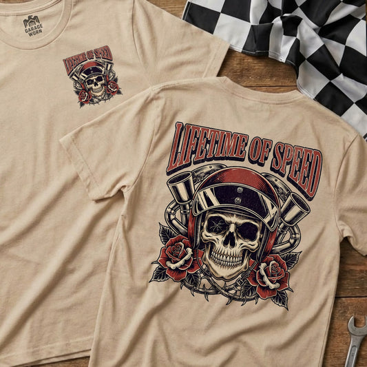 Lifetime of Speed Skull Design T-shirt