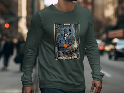 The Welder Tarot Card Long Sleeve Shirt for Men