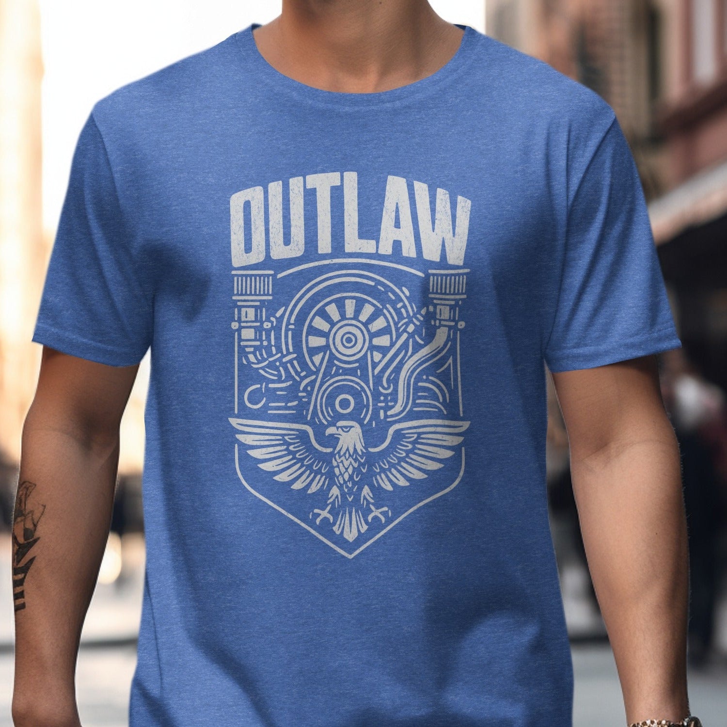 Outlaw Mechanic Eagle Graphic Blue T-Shirt product