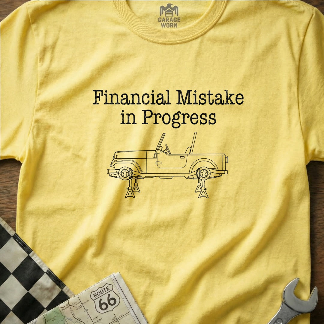 Financial Mistake in Progress yellow graphic tee