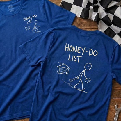 Blue t-shirts with "Honey-Do List" and stick figure doing chores.