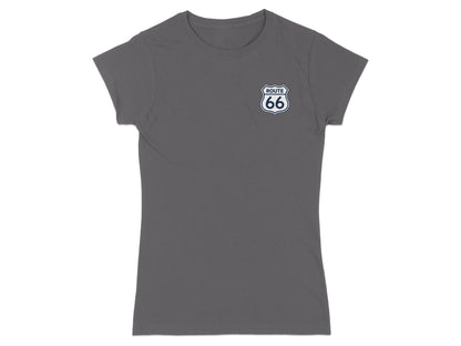 Gray t-shirt with Route 66 logo on the chest.