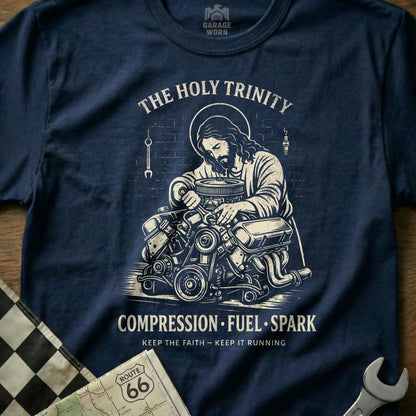THE HOLY TRINITY COMPRESSION FUEL SPARK product type
Jesus
Holy Trinity
Mechanic
Engine
Compression
Fuel
Spark
Car Repair
Garage Worn
Auto Enthusiast
Faith
Religious
Keep the Faith
Graphic Tee
Apparel
Gift
Mens Tee
Unique Design
Vintage Style
Route 66