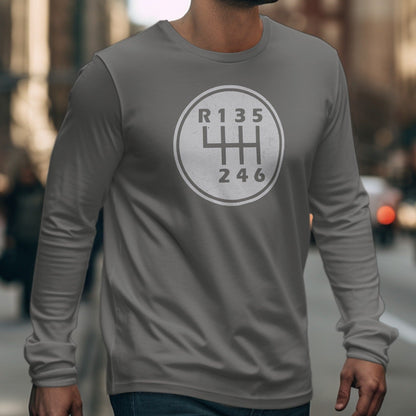 Long sleeve shirt with a white manual gear shift pattern graphic.