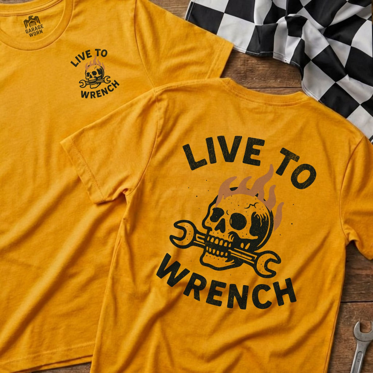 Live to Wrench Skull Graphic T-Shirt