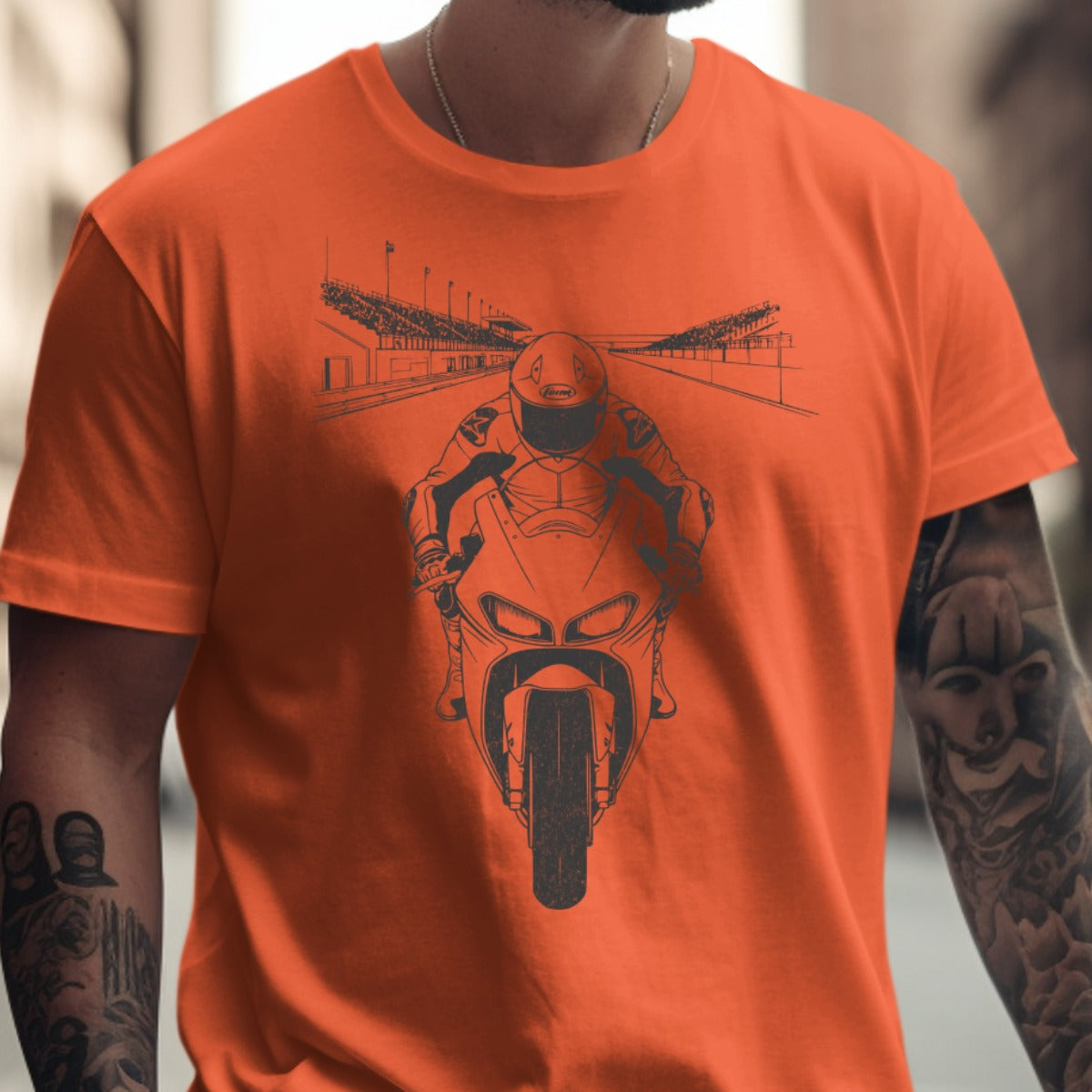 Orange T-Shirt with Motorbike and Rider Design product