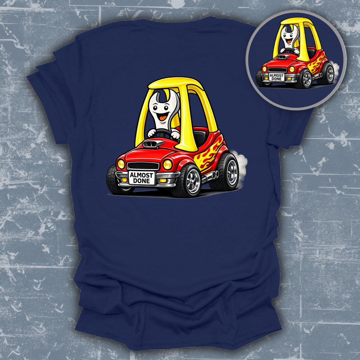 Almost Done Graphic Cartoon Car Printed T-shirt